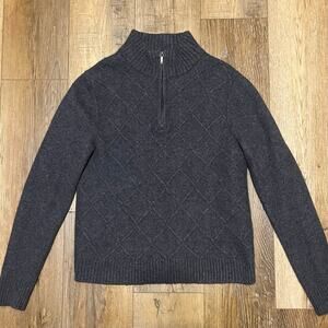 Brooks Brothers Quarter Zip Merino Wool Sweater Italian Yarn Gray Mens M Preppy